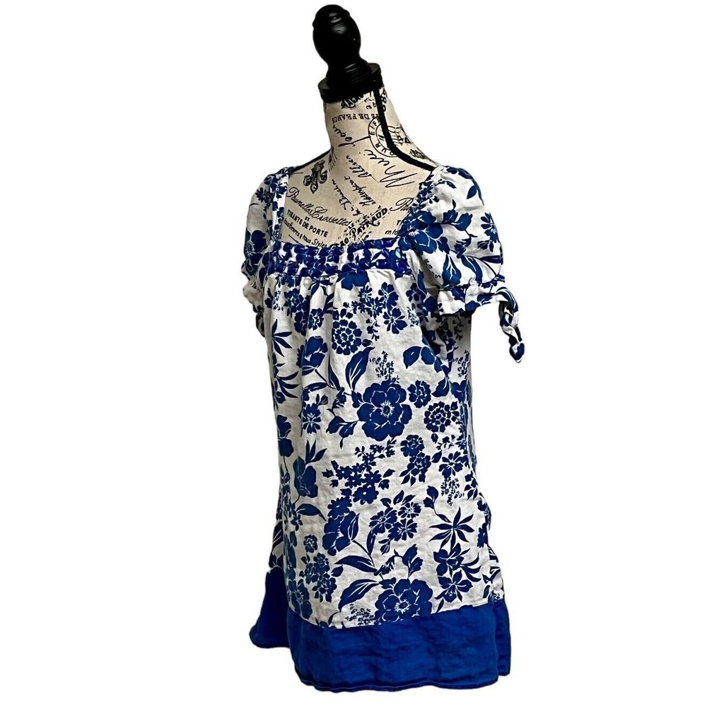 alexandra bartlett Linen Womens Floral Mini Sheath Dress Beach Boho Modest L - Picture 2 of 9